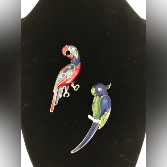 Vintage bright enamelled parrot brooches - Picture 4 of 7